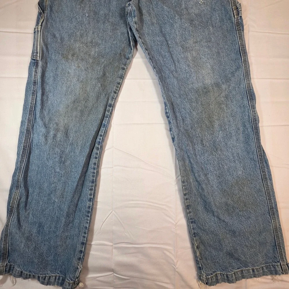 Signature Levi Strauss Carpenter Jeans Mens 34x34 Light Wash Distressed Workwear